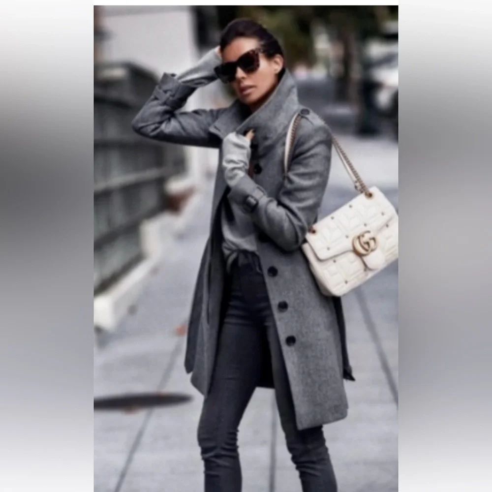 Burberry London Gray Wool & Cashmere Belted Trench Dress Coat - Picture 2 of 13